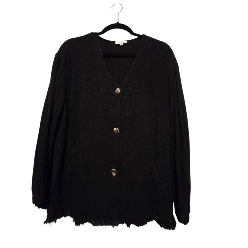Umgee‎ Linen Blend Jacket Womens MED Black Pockets Frayed Lagenlook Artsy Boho